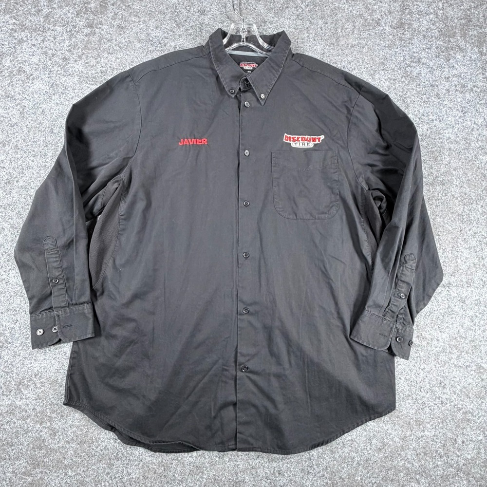 Discount Tire Tire Employee Work Shirt Mens 2XL Black Javier Logo Embroidered